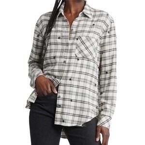 NEW Rails Milo Ivory Check Stars Plaid Embroidered Button FLANNEL Shirt Women S